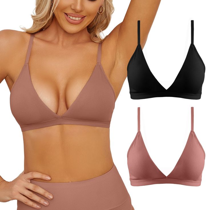 PRICES MAY VARY. Fabric: Our Women's daily bra are made from Nylon and Spandex fabrics for the ultimate skin-friendliness and comfort for you. Size: Multiple sizes for you to choose, please check the size chart carefully before your purchase to ensure that you take the most appropriate size. Size S-M-L. Product Design: Adjustable Shoulder Straps, Triangle Cups, Encased Elastic Underbust Seam. Simple classic bra for all body types. Applicable occasions: Going out, exercising, at home, suitable fo Exercising At Home, Triangle Bralette, Everyday Bra, Wireless Bra, Bra Lingerie, Spandex Fabric, Deep V Neck, Deep V, Product Design