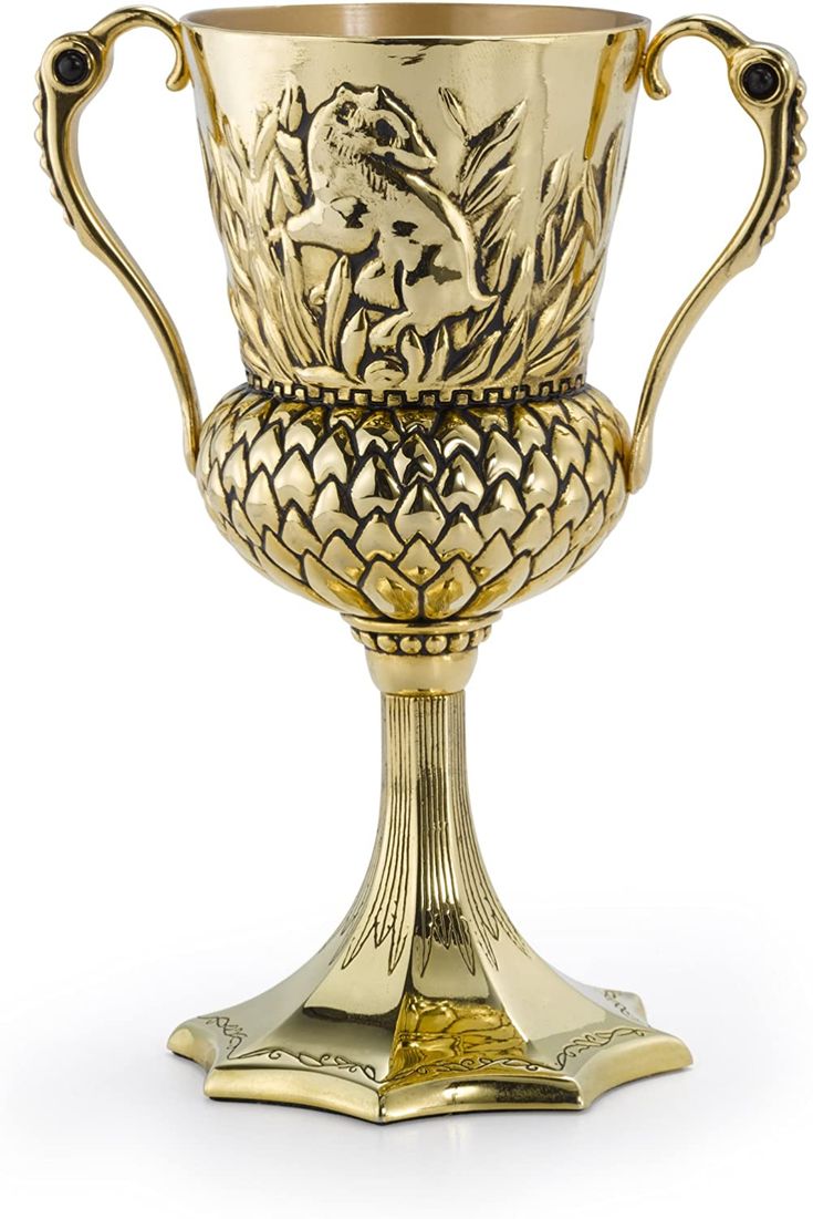 an ornate gold cup with two handles