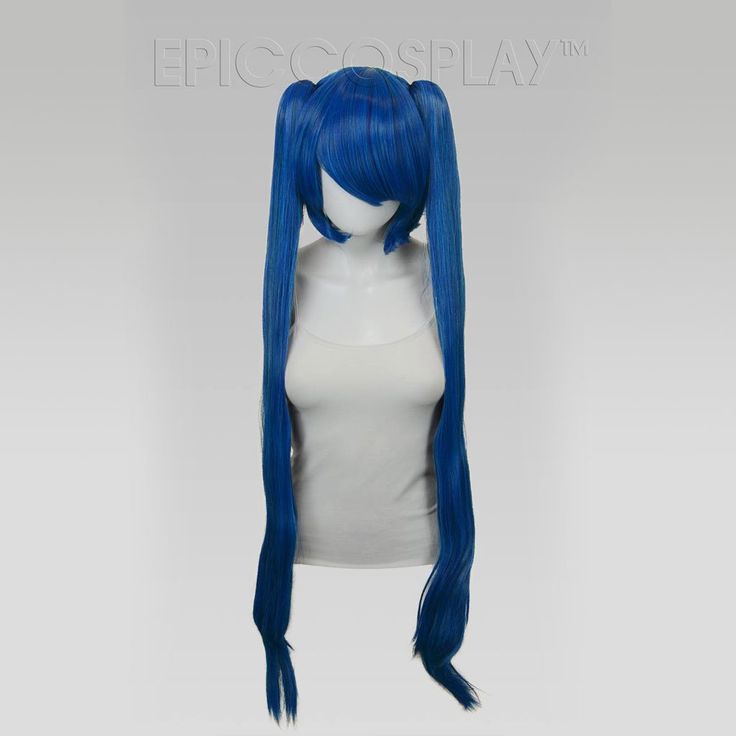 Eos Shadow Blue Long Pigtail Wig Set Long and glamorous twintails are exactly what cosplay dreams are made of. Those dreams are about to become a reality, as you can now wear this adorably classic hairstyle with ease thanks to our Shadow Blue long pigtail wig set. Our beautiful bob cut Chronos style serves as the base for this long pigtail wig set. This style is specifically fashioned to frame and flatter the face, making it the perfect base for such an adorable hairstyle. Versatile front bangs Pigtail Wig, Blue Wigs, Wigs Color, Front Bangs, Straight Ponytail, Blue Wig, Cosplay Hair, Side Swept Bangs, Epic Cosplay