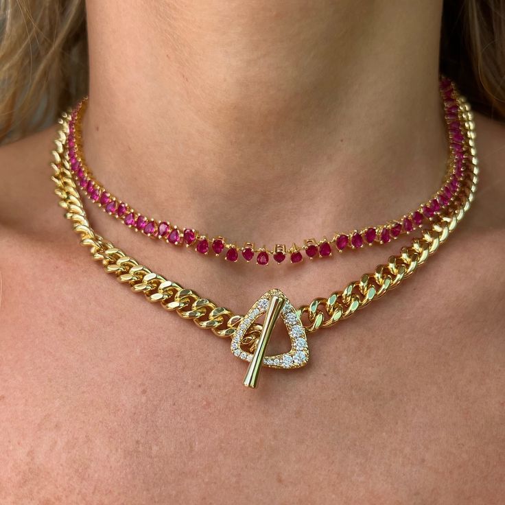 14K gold vermeil multi teardrop ruby cz necklace. Measuring 16 Inches and features a beautifully made lay flat and double locking clasp. The pieces are designed to be worn, and cherished. By using only hypo-allergenic, lead and cadmium-free metals: 14K gold fill, vermeil and sterling silver, we are filling the gap between cheap throw away lead-based jewelry and ultra-expensive fine jewelry. 16 Necklace, Forever Jewelry, Cz Necklace, Jewelry Ring Box, Men's Jewelry Rings, Steel Necklace, Watch Necklace, Stainless Steel Necklace, The Gap