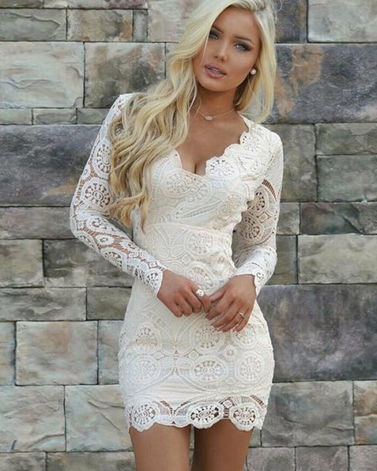 Ivory Lace Queen Anne Tight Party Dress with Long Sleeves HD3171 White Short Party Dress, Katerina Rozmajzl, Long Sleeve Homecoming Dress, Holden Australia, Feminine Elegance, Plain Jane, Chique Outfits, Lace Party Dresses, Short Party Dress