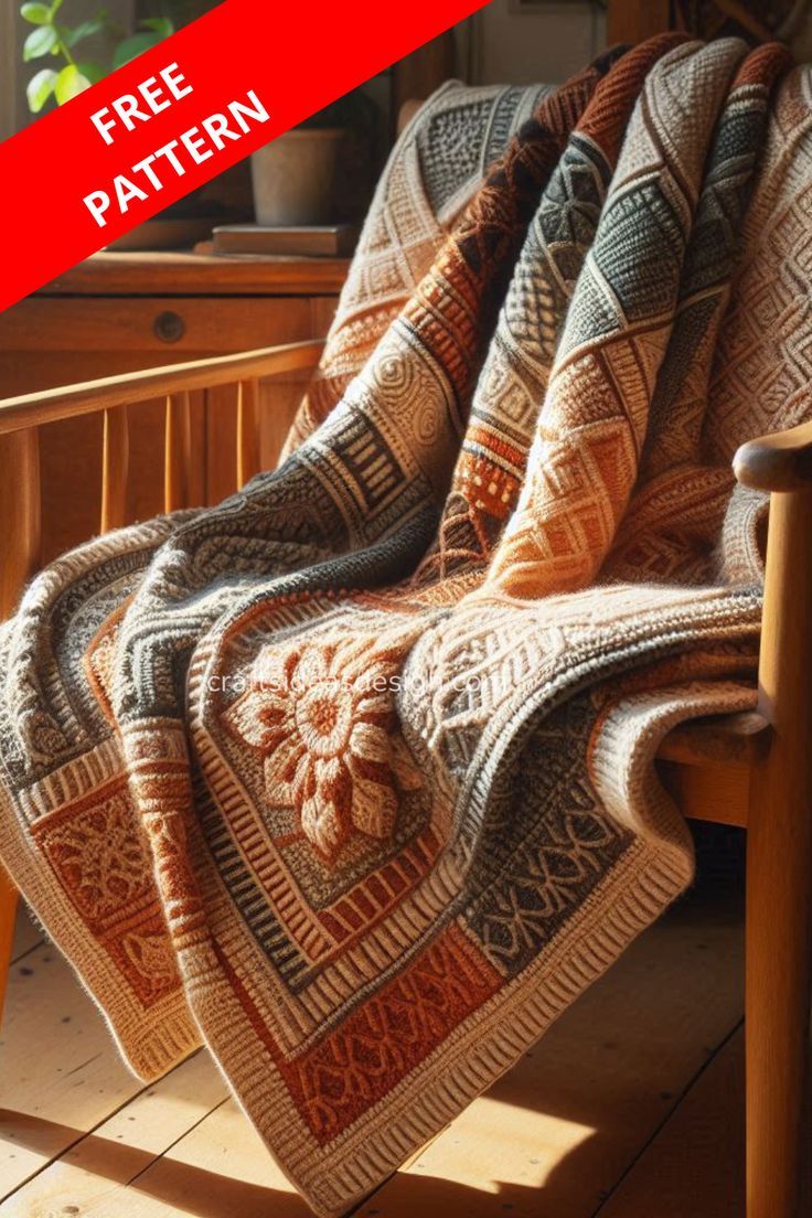 a crocheted blanket sitting on top of a wooden chair