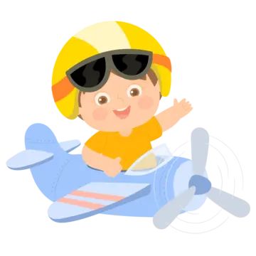 a little boy riding on top of an airplane with sunglasses and a yellow helmet is smiling