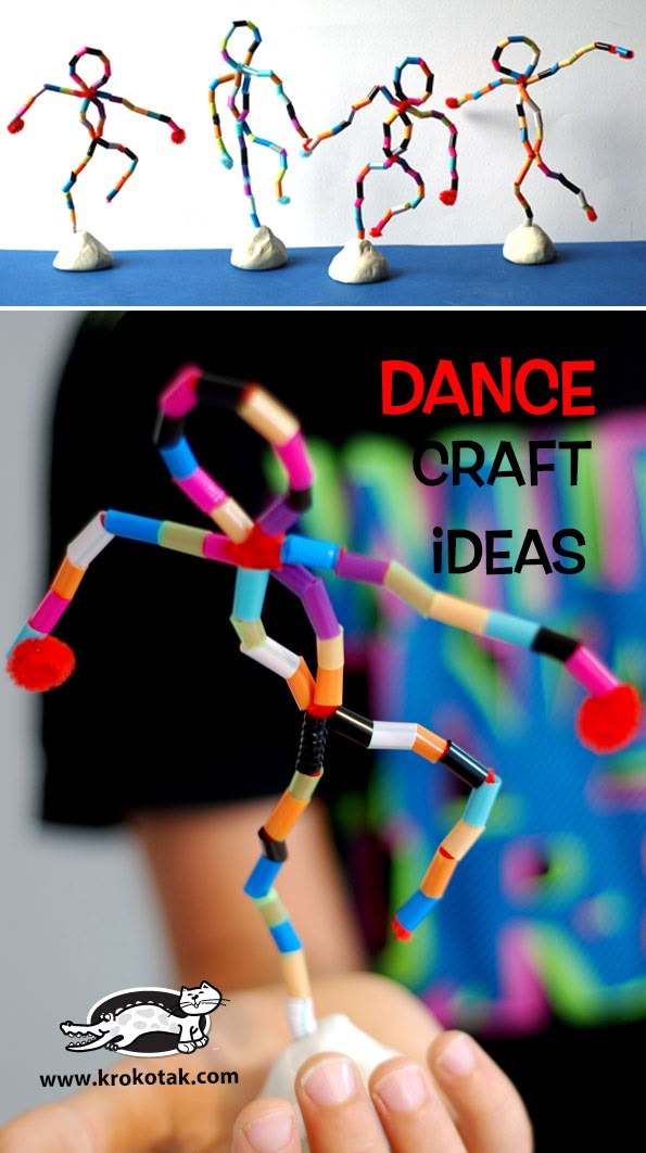 two pictures with different colored sticks in the shape of people and text that reads dance craft ideas