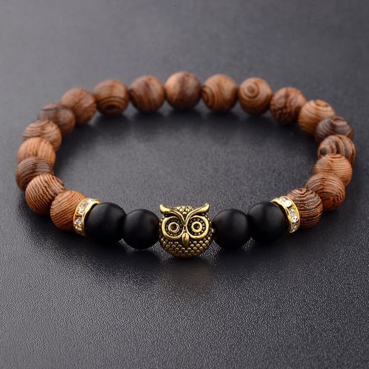 Macrame Angel, Owl Black, Prayer Jewelry, Owl Bracelet, Wood Bead Bracelet, Black Beaded Bracelets, Luxury Bracelet, Silver Owl, Wood Bracelet