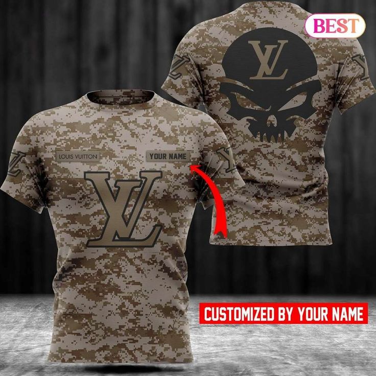 an army camo shirt with a skull on the front and back, is shown in red