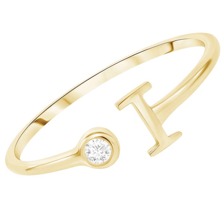 This dainty ring can be adjusted to fit most sizes. 14k gold Total diamond weight: 0.03ct 1 diamond Stones: G-H color, SI clarity Uppercase letter Adjustable Letter size: 5mm (may vary slightly depending on letter) Wear with care! Engagement Ring With Halo, Single Diamond Ring, Ring With Halo, Lab Created Diamond Rings Engagement, Plain Gold Ring, Mens Chain Necklace, Aquamarine Jewelry, Initial Ring, White Gold Band