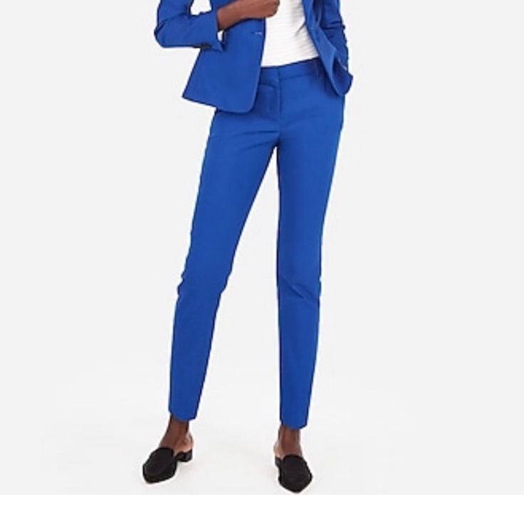 Adorable Columnist Suit Pants From Express. Stretchy Ankle Length Mid Rise. Gorgeous Color. Would Look Great With A White Button Up! Very Comfortable Just A Little Too Small For Me. Blue Straight Leg Spring Pantsuit, Blue Straight Leg Office Pants, Office Straight Leg Blue Pants, Blue Straight Leg Pantsuit For Spring, Blue Office Bottoms With Pockets, Fitted Career Pants With Pockets, Fitted Blue Pantsuit With Pockets, Fitted Blue Dress Pants With Pockets, Blue Pantsuit With Pockets