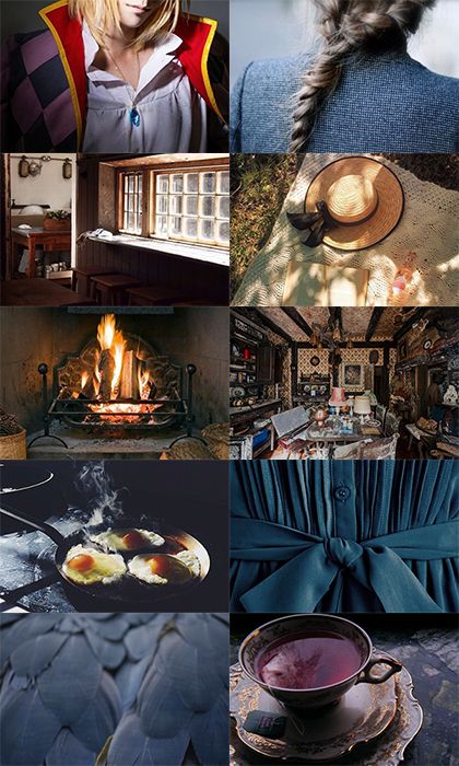 a collage of photos with tea cups and food in front of a fire place