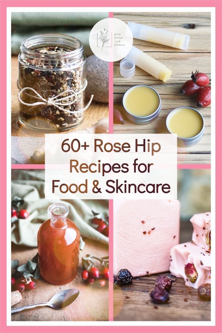 various images with the words 60 rose hip recipes for food and skin care on them