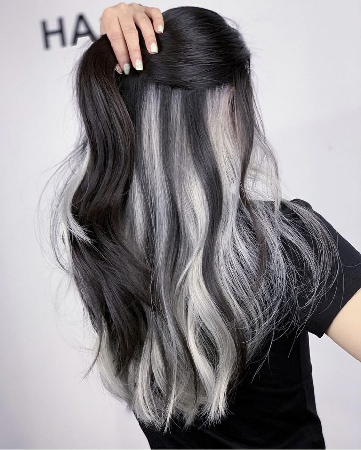 Black And Grey Hair, Black And White Hair, Two Toned Hair, White Hair Color, Hair Color Underneath, Peekaboo Hair, Gothic Hairstyles, Hair Streaks, Dyed Hair Inspiration