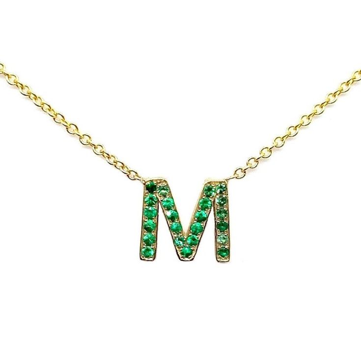 "P A V E ∙ I N I T I A L ∙ N E C K L A C E * Material: 14K solid gold * Featuring 7mm Pave Letter Charm * ..21ct emeralds. Also available in yellow, pink and blue sapphire. * Finish: 14k rose gold, Yellow gold and rose gold * Chain length from 16\" to 21\" select at checkout. * All our jewelry is custom made by hand with Love and Care in our workshop ♡ Tula jewelry supports ethical and eco-friendly practices and uses reclaimed and recycled metals whenever possible! H O W ∙ T O ∙ O R D E R * Simp Luxury Gold Emerald Necklace In Sterling Silver, Luxury May Birthstone Necklace For Anniversary, Luxury May Birthstone Necklace Gift, Luxury May Birthstone Necklace For Gift, Luxury Green 14k Gold Necklaces, Luxury Green 14k Gold Necklace, Elegant Initials Jewelry With May Birthstone, Elegant Initials Jewelry For May Birthstone, Hallmarked Yellow Gold Necklace For May Birthstone