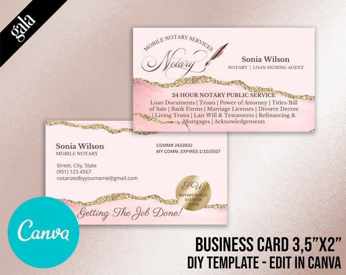 Modern Printable DIY Notary Business Card Canva Template Marketing , Mobile Notary Services, Notary Signing Agent Business Card 021 - Etsy