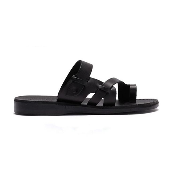 Jabin black, handmade leather slide sandals with toe loop - Top View Modern Black Toe Loop Sandals, Modern Toe Loop Sandals With Removable Insole, Toe Ring Sandals With Leather Footbed For Vacation, Beach Toe Loop Sandals With Leather Footbed, Black Mules With Single Toe Strap, Black Leather Toe Loop Ring Sandals, Black Sandals With Leather Footbed And Single Toe Strap, Black Leather Toe Ring Sandals With Single Strap, Black Toe Ring Sandals With Leather Footbed