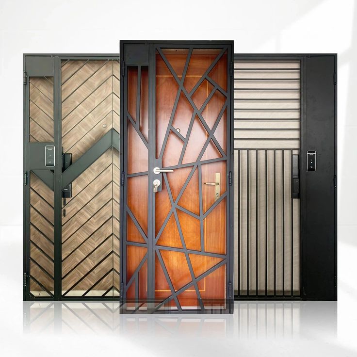 an assortment of doors with decorative designs on them