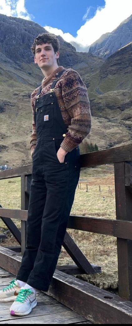 Overalls Masc Outfit, Farming Outfits Men, Cottagecore Aesthetic Men Fashion, Masculine Overalls Outfit, Farmcore Outfit Male, Overalls Men Aesthetic, Farmer Clothes Men, Quirky Male Fashion, Cottagecore Mens Outfits