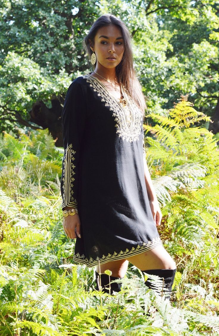 oooooooooooooooooooo ooo This is a Moroccan Tunic Shirt, ideal for any casual wear. With a unique embroidery pattern, this tunic shirt will surely be a wonderful one off item! Wear it with caual jeans, or black trousers and you will be sure to create a bohemian chic impact to everyone... Size: S/M/L/XL Status: In Stock Bust : Please see below chart for sizes Length : 30 inches (78cm) ♥ ♥Maison Marrakech Size Chart (all sizes in inches) ♥ ♥ ♥ ♥ Sizing Guide Small Medium, Large, XL ♥Bust (inches) Black Long Sleeve Embroidered Beach Dress, Black Hippie Dress For Festivals, Festive Bohemian Kaftan With Embroidered Neckline, Black Festival Tunic Kaftan, Bohemian Embroidered V-neck Dress For Festival, Bohemian V-neck Embroidered Dress For Festival, Festive Tunic Kurta For Vacation, Black Tunic Kaftan For Festival, Bohemian Embroidered V-neck Dress For Beach