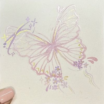 a drawing of a pink butterfly on white paper