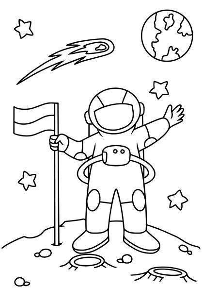 an astronaut standing on the moon holding a flag