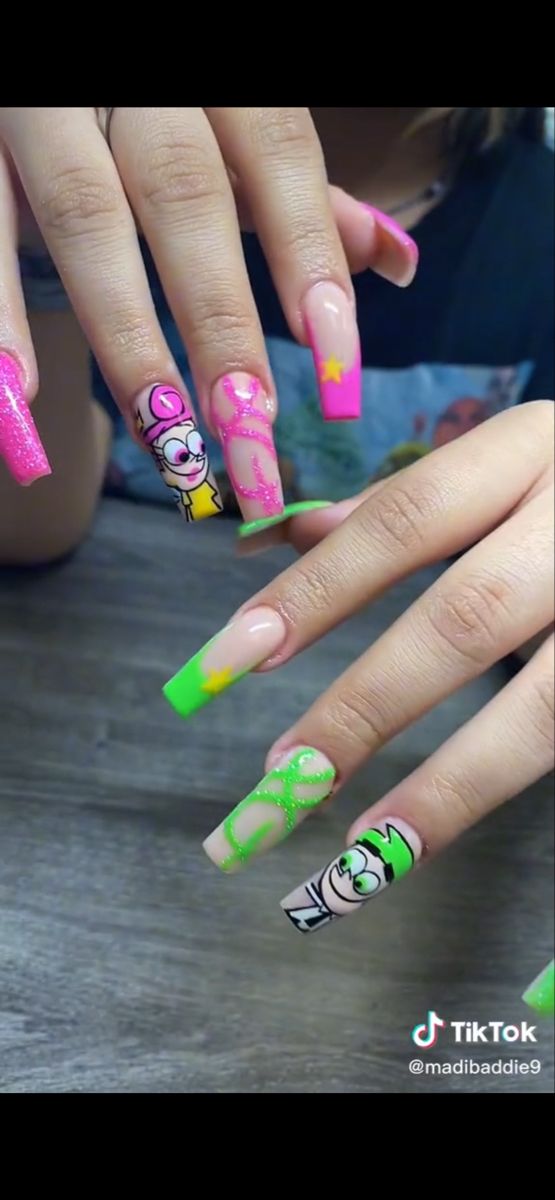 Fairly Oddparents Gender Reveal, The Fairy Odd Parents Gender Reveal, Cosmo Or Wanda Gender Reveal, Cosmo And Wanda Gender Reveal Ideas, Cosmo And Wanda Gender Reveal, Cosmo And Wanda Nails, Lime Nails, Baby 2024, Gender Reveal Baby Shower Themes