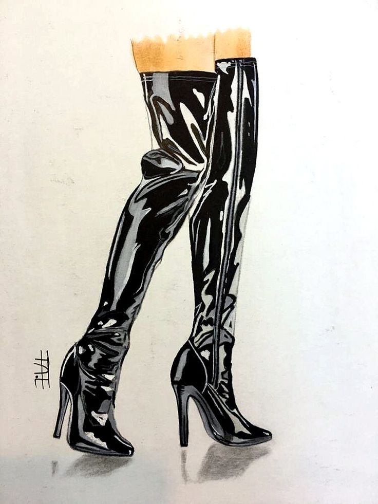 a drawing of a woman's legs in high heeled black boots and heels