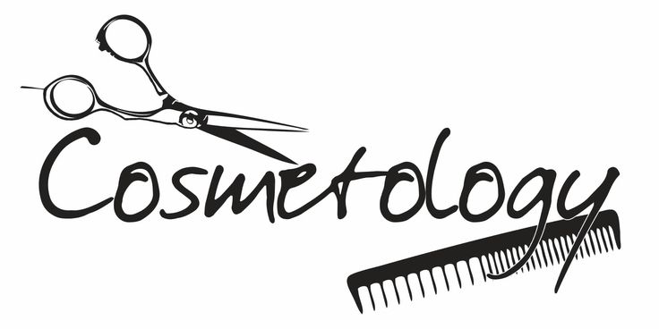 the word cosmetology is written with scissors and a comb to cut hair