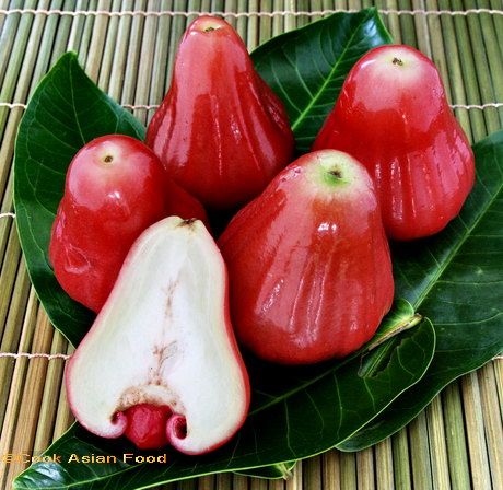 some red fruits are sitting on a green leaf