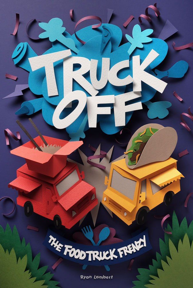 an advertisement for the food truck festival with paper cutouts and confetti on it