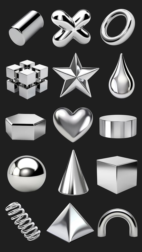 various metal objects are shown on a black background