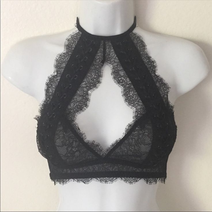 Black Bralette Size S Adjustable Halter Neck This Is Brand New With Tags Lace Bra Set Halter, Fitted Backless Bra For Night Out, Backless Bra For Night Out, Black Low-cut Bra With Lace Closure, Low-cut Black Bra With Lace Closure, Backless Night-out Bra With Built-in Support, Fitted Lace Bra For Party, Fitted Lace Bra For Parties, Fitted Lace Closure Bra For Night Out