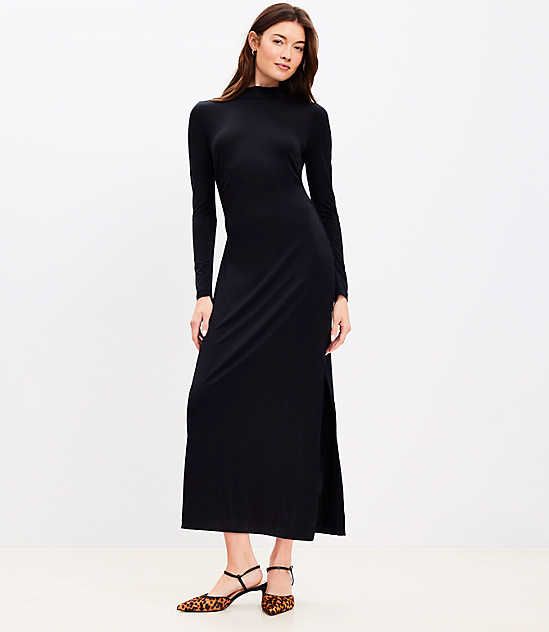 In luxuriously lush and stretchy jersey with shirred detail at the waist, this mock neck midi dress always knows how to endlessly fit and flatter. Mock neck. Long sleeves. Side slit.,Imported:Imported,Fit:Fit: Shift - fits straight and relaxed,Length:50 3/4" from center back neck to hem, measured from a size 8/M,Fabrication:92% Lyocell 8% Spandex,Garment Care:Machine Washable Loft Mock Neck Midi Dress Size Large Black Women's by Loft Size Regular - L Black Women's Shift, Dresses, Work, 92%, Lyoc Shift Dresses Work, Mock Neck Midi Dress, Getaway Dress, Petite Midi Dress, Dresses Work, Social Dresses, Shift Dresses, Grey Outfit, Dress Home