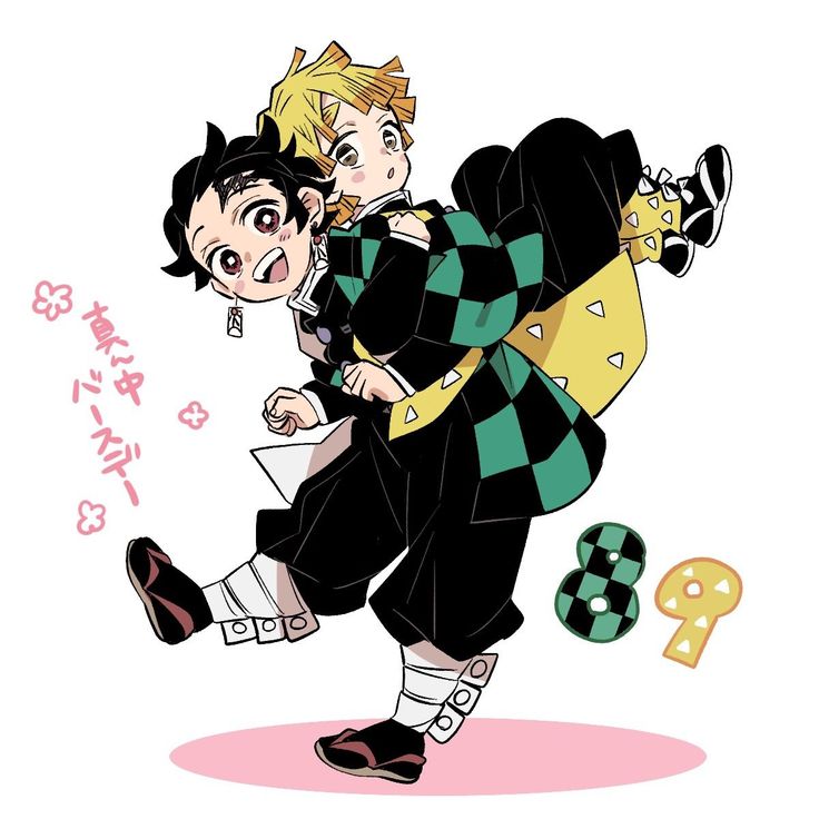 an anime character hugging another character in front of the number nine on his shirt and shoes