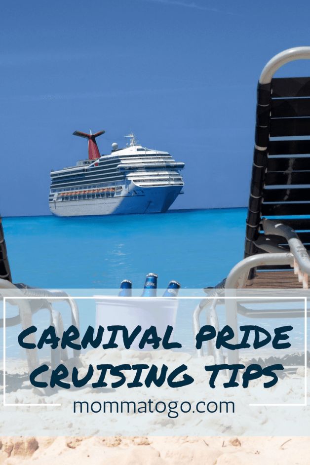 two beach chairs and a cruise ship in the background with text that reads carnival pride cruising tips