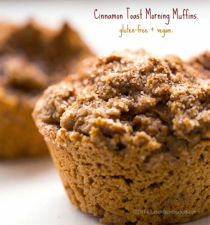 cinnamon toast morning muffins on a plate with the words glulen - free and vegan