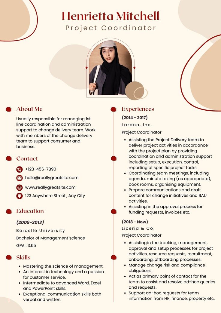 a professional resume template with red accents on the front and back cover, including an image of