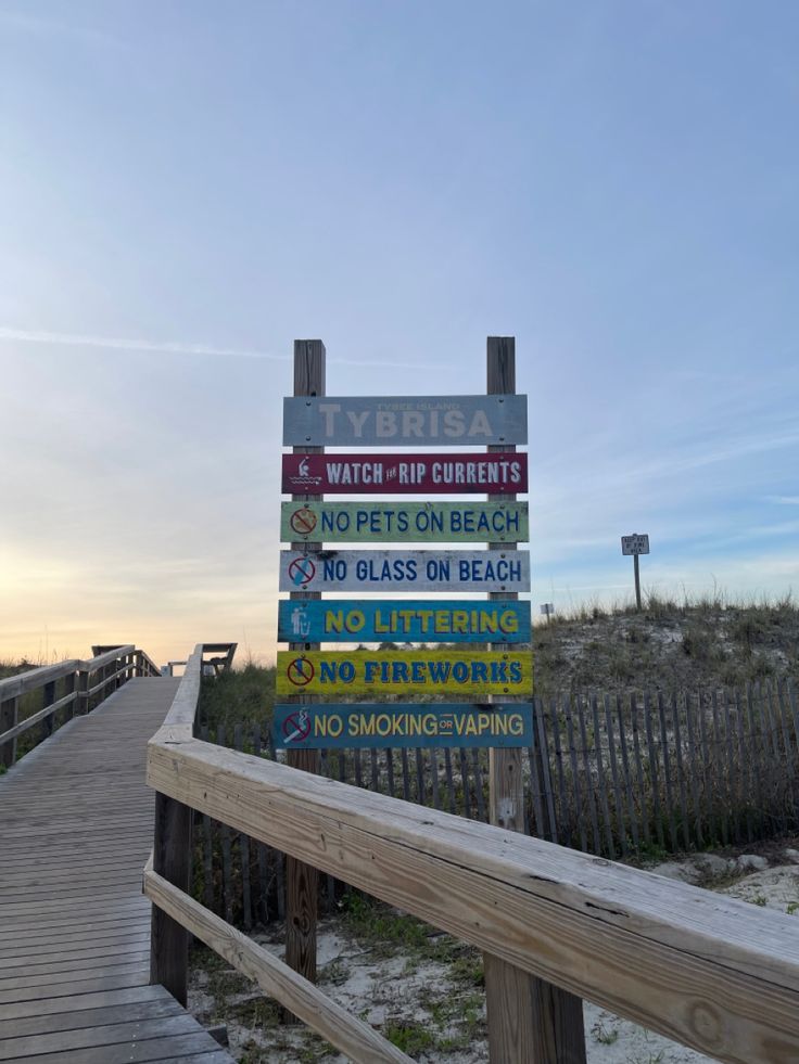 beach sign, beach rules, pier walk up, sunrise, preppy, aesthetic, tybee island Tybee Beach Savannah Georgia, Tybee Island Aesthetic, Tybee Island Photoshoot, Kristen Core, Savanna Georgia, Georgia Beaches, Houses By The Beach, Tybee Island Georgia, Summer Moodboard