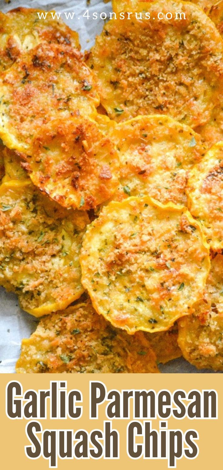 garlic parmesan squash chips with text overlay