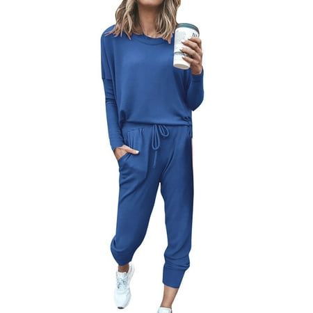 2Pc Women Pure Color Suit Long Sleeve Leisure Pocket Home Sweatpants Sets Features: Womens Pure Color 2 Piece loungewear set Long sleeve crewneck pullover top,Joggers pants with drawstring, tight hem Soft and stretchy fabric give your skin with great comfort This set nightwear is nice choice for Wedding Night, Honeymoon, Valentine's Day, Anniversary, Bedroom, Bathroom or every hot night,loungewear,sleepwear ,boudoir,holiday and loungewear set, spa, vacation, pool,everyday wear.or as a gift for y Matching Sweatsuit, Crop Pullover, Drawstring Sweatpants, Lounge Outfit, Sweatsuit Set, Sweatpants Set, Tracksuit Set, Loungewear Set, Athletic Outfits