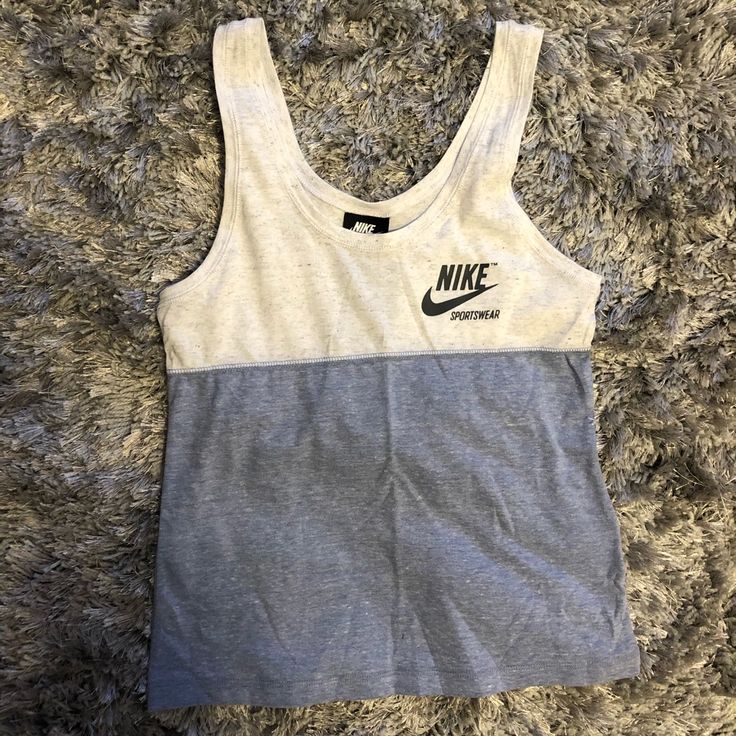 Blue And White Nike Tank Top White Casual Nike Tank Top, Casual White Nike Tank Top, Nike Casual Cotton Tank Top, Nike Gray Summer Tops, Nike Summer Gray Tops, Nike Casual Tank Top For Summer, Nike Tank Top, Gym Shirt, Nike Tank