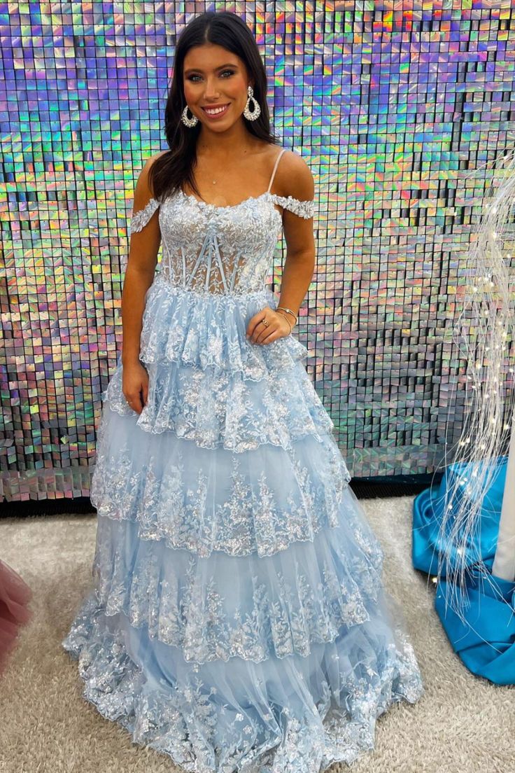 Get ready to sparkle and shine in this stunning Tulle Sequin Cold-Shoulder Ruffle Tiered Long Prom Dress! The delicate tulle fabric and sparkling sequins will make you feel like a princess, while the cold-shoulder sleeves and ruffle tiered skirt add a touch of modern elegance. Perfect for prom or any special occasion.#prom#promdresses#promgown#formaldress#formaloutfit#seniorpromdress#promgown#blacktieeventdresses Rockabilly Wedding Dresses, Two Piece Bridesmaid Dresses, Flowy Prom Dresses, Polka Dot Wedding Dress, Wedding Dress Detachable Skirt, Puffy Prom Dresses, Country Bridesmaid Dresses, Tight Prom Dresses, Tiered Prom Dress