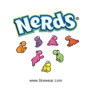 the logo for nerds with different colored cartoon characters on it's back side