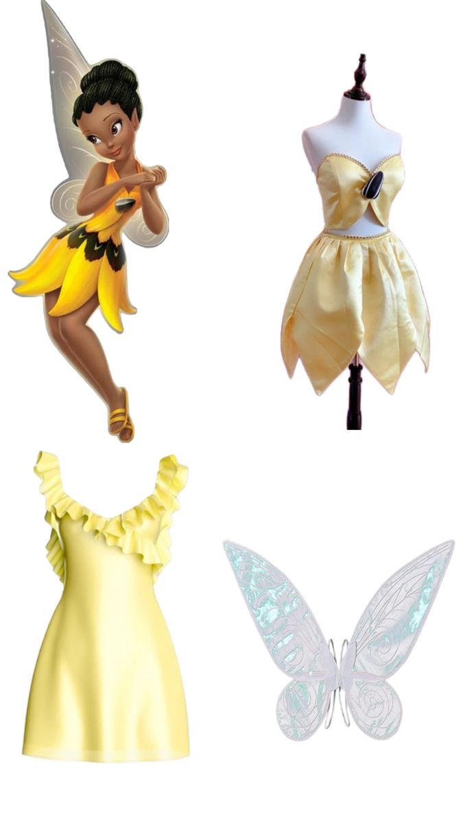 three different types of dresses on mannequins, one in yellow and the other in white