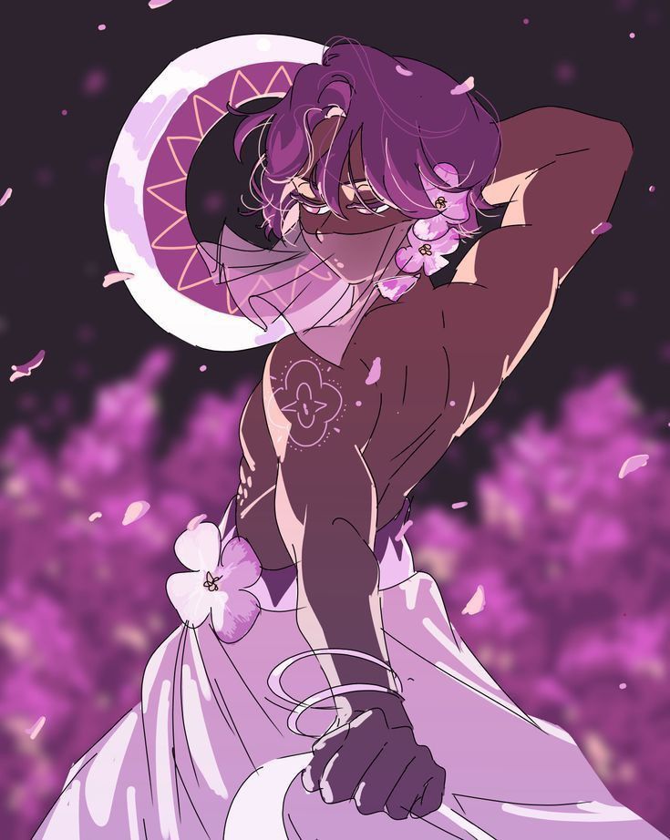 a woman with purple hair standing in front of a full moon and holding an umbrella