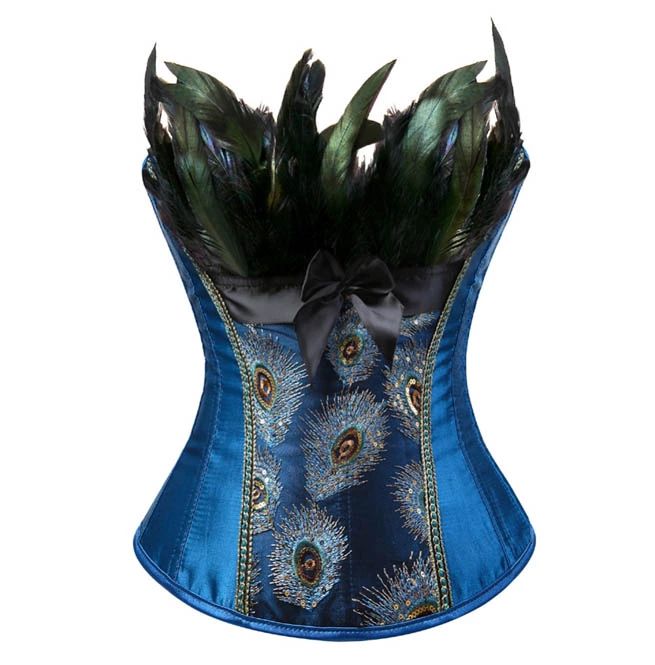 Imagine going for a halloween party in this princess corset made of polyester and synthetic leather. It has peacock embroidery with feather decorations and a bowknot on the front. It is strapless and has an open back. It is also laced up at the back to allow you to adjust the fitness.  it is form-fitting from the bust to the waist which accentuates your figure. This corset is ideal for parody, cosplay, or halloween party. Princess Corset, Embroidery Peacock, Corsets Tops, Corset Steampunk, Burlesque Outfit, Body Shaper Corset, Corset Outfits, Bustier Lingerie, Dance Tutus