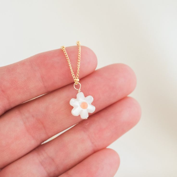 Daisy Necklace | Simple & Dainty Dainty Everyday Jewelry With Flower Shape, Delicate Flower Shaped Everyday Jewelry, Delicate Everyday Flower Shaped Jewelry, Delicate Flower Charm Necklaces For Everyday, Everyday Delicate Flower Charm Necklace, Delicate White Charm Necklaces For Mother's Day, Delicate Flower-shaped Everyday Jewelry, Dainty 14k Gold Filled Flower Jewelry, Cute White Jewelry With Adjustable Chain