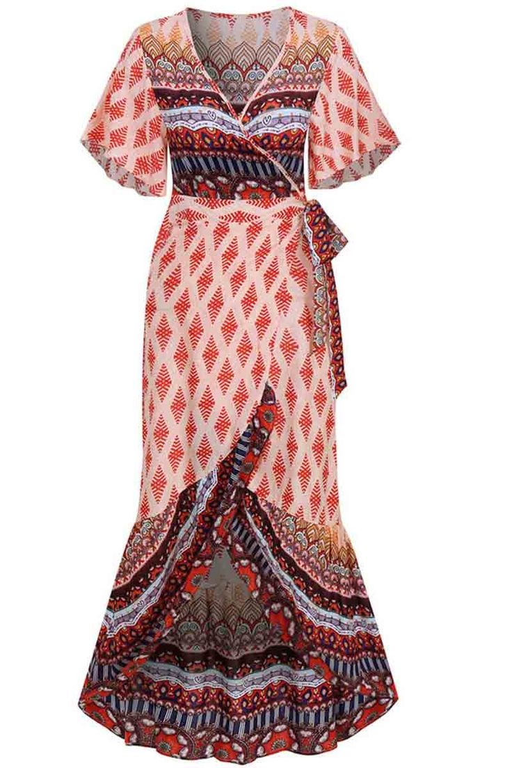 Bohemian Printed Midi Dress(3 Colors) Midi Size, Bodycon Dresses Casual, Custom Made Clothing, Bohemian Print, Sleeve Dresses, Printed Midi Dress, Hem Dress, Bohemian Chic, Waist Length