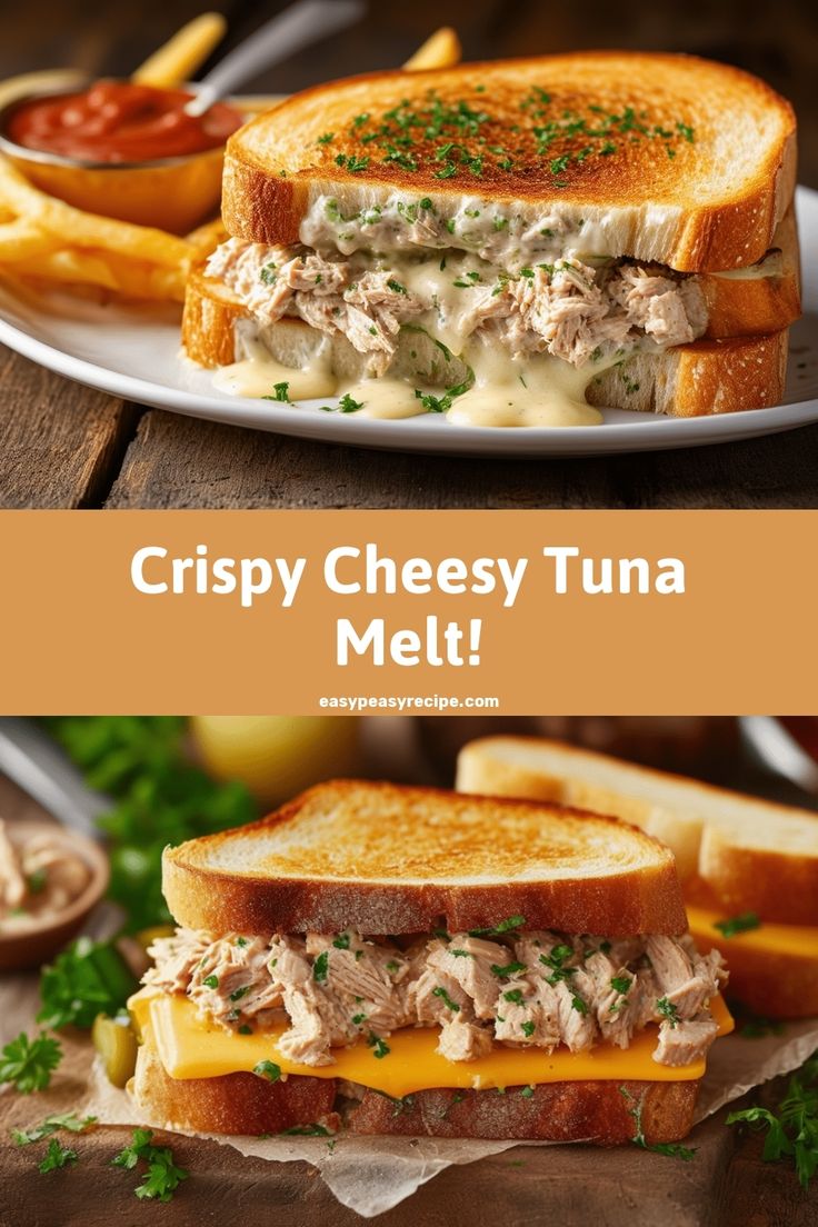 Crispy and cheesy tuna melt sandwich served with fries and garnished with parsley on a white plate. Air Fryer Tuna Melt, Classic Tuna Melt, Air Fryer Tuna, School Cookies Recipe, Easy Airfryer, Tuna Melt Sandwich, Easy Zucchini Recipes, Veggie Skewers, Tuna Melt