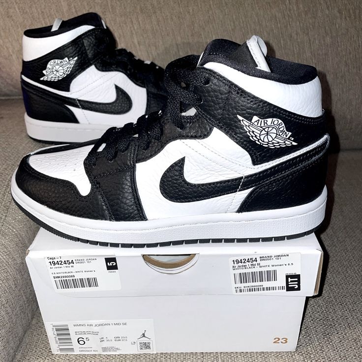 Air Jordan 1 Mid “Split" Black White Sneakers Men�’s / Youth Size 5 Women’s Size 6.5 Brand New With Box Cute Jordans Shoes, Jordan 1s Black And White, Womens Jordans Black And White, Womens Nike Jordans Black Wnd White, Nike Jordan Mid Black, Black Breathable Mid-top Jordan Shoes, Air Jordan 1 Mid Black And White, Black And White Jordans, Cool Nike Shoes