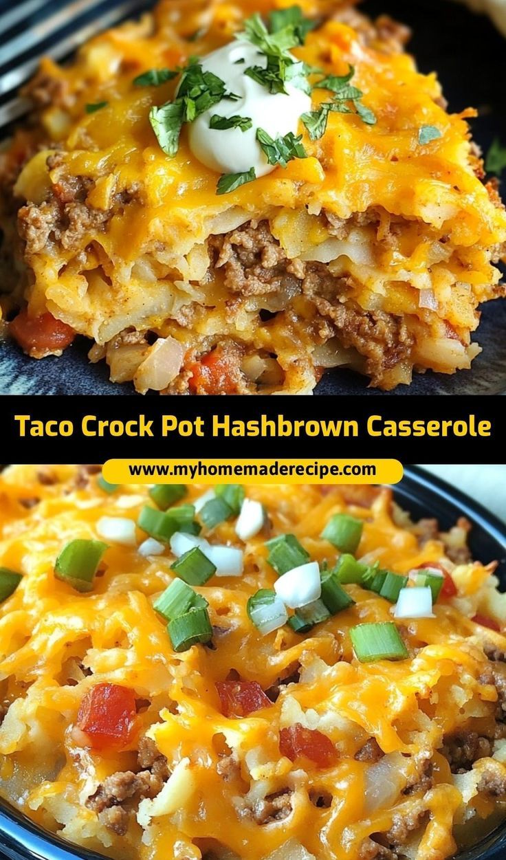 taco crock pot hashbrown casserole with cheese and green onions