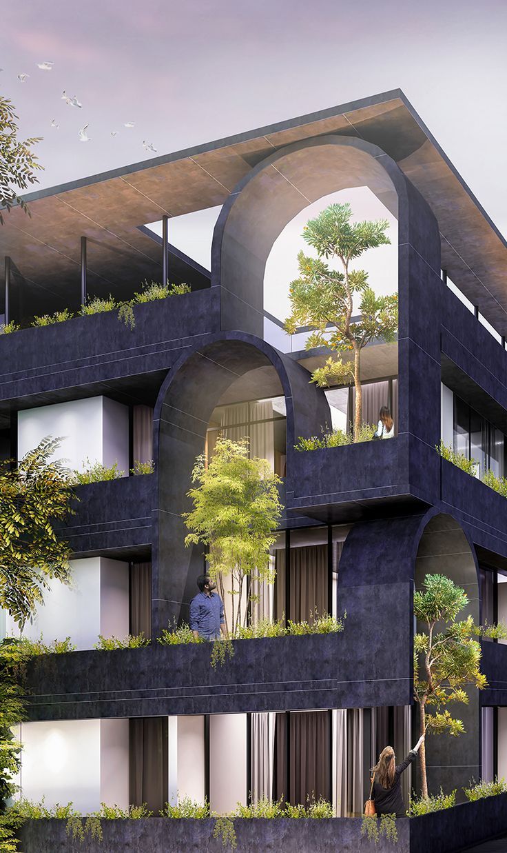 an artist's rendering of a building with trees growing on the balconies